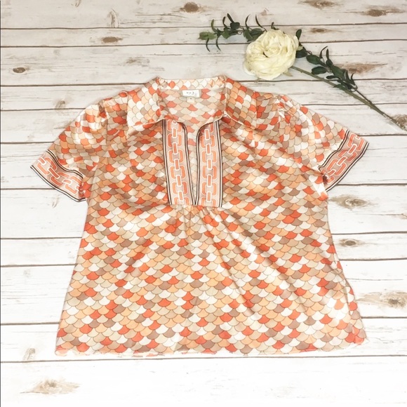 ECI New York Retro Peacock Pattern Silk Collar blouse Size Medium - Picture 8 of 8